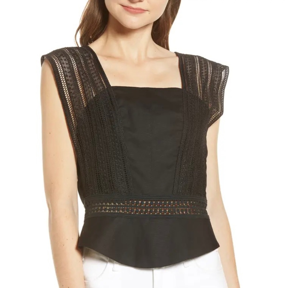 Rebecca Minkoff Gina Top Lace Embroidered Black XL